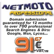 Professional Submission to over 700 Search Engines and Directories like Google, AOL and others; Submission to country-specific Search Engines at no extra charge. Automatic submission for 12 months. Automatic Meta Tag generator. Monthly submission reports directly sent to your Email. Personal Control Panel...